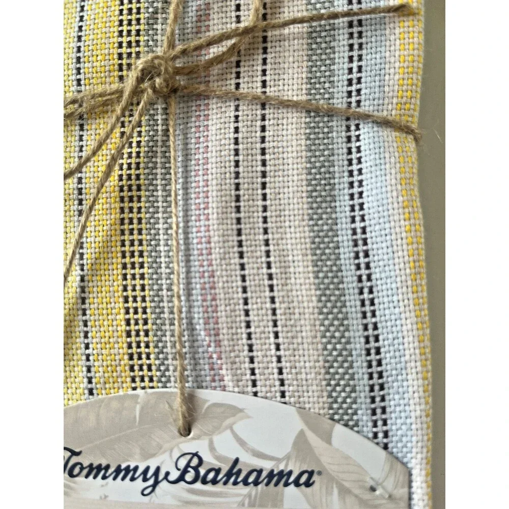Tommy Bahama Napkins Striped Blue Yellow Tan Beach 18X18 Indoor Outdoor Set Of 6